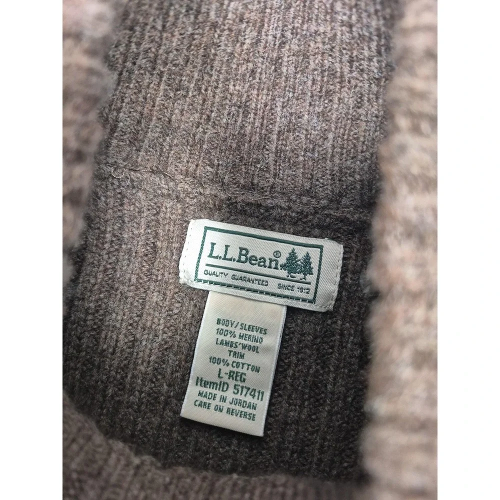 L.L. Bean Commando Sweater Men's Large Brown Merino Wool Full Zip Mock Neck